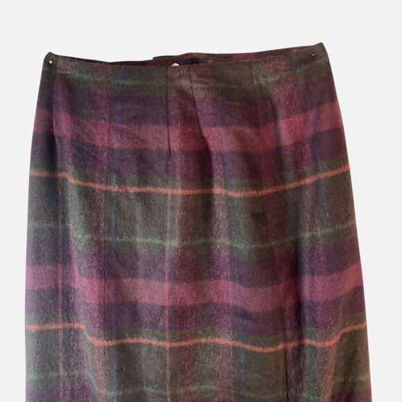 Talbots Womens Size 8 Wool Tartan Midi Wrap Skirt Burgundy Plaid Made In USA NWT - Picture 12 of 12